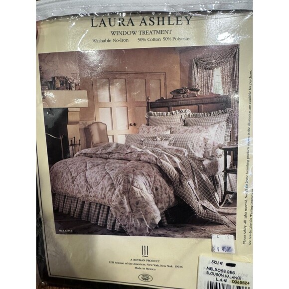 Laura Ashley Blouson Valance Melrose Beg Green White Plaid 86”x15” New - Picture 3 of 5